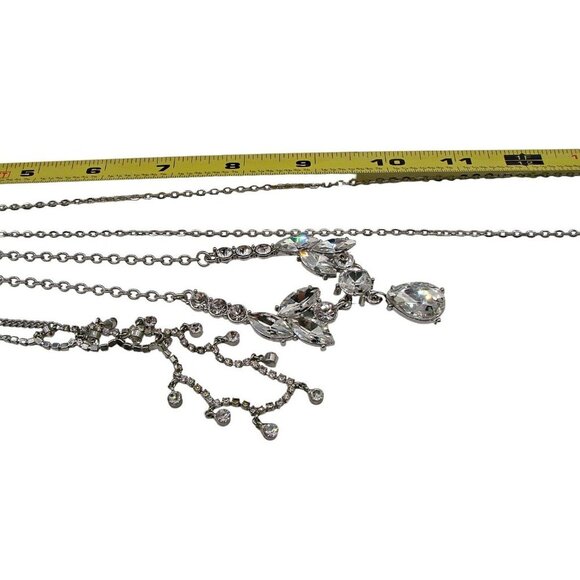 Lot of 3 Rhinestone Necklaces Assorted Sizes Styles Silver Tone Choker Long Med - Picture 9 of 9